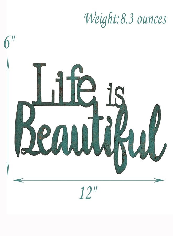 MOCOME 12" Life is Beautiful Wall Art Decor, Life is Beautiful metal signs for wall, Teal - Image 2