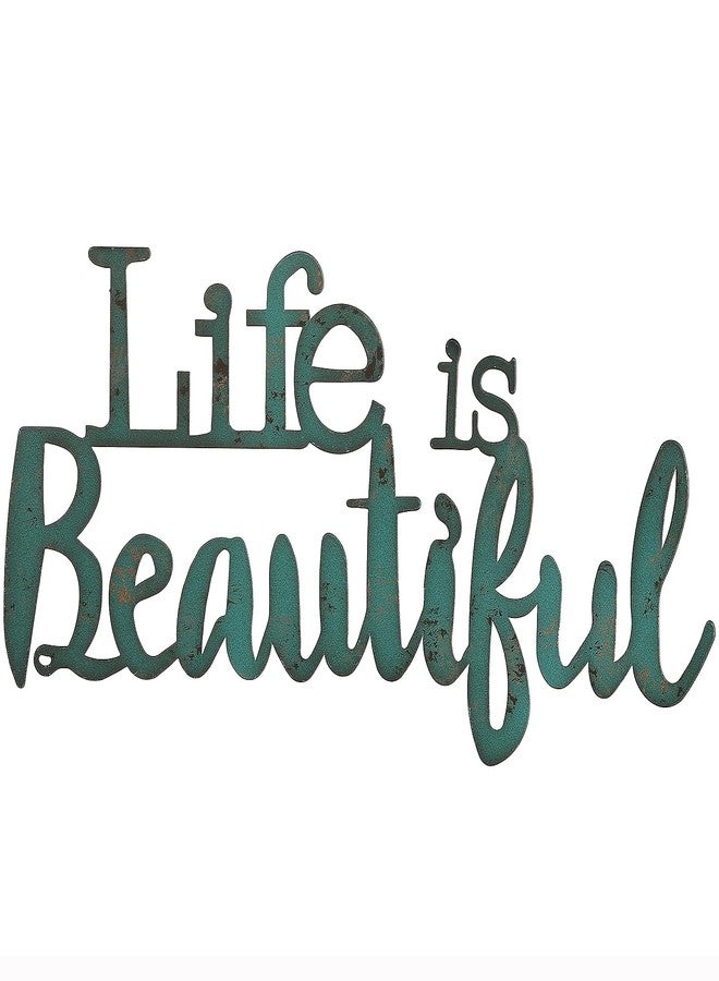 MOCOME 12" Life is Beautiful Wall Art Decor, Life is Beautiful metal signs for wall, Teal - Image 1