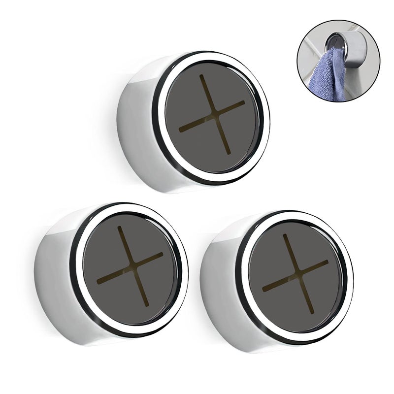 Philbinden 3 Pieces Kitchen Towel Hooks Round Adhesive Dish Towel Hook Premium Chrome Finish & Easy Installation Wall Mount Hand Towel Hook Ideal as Bathroom, Shower or Outdoor Towel Holders - Image 1