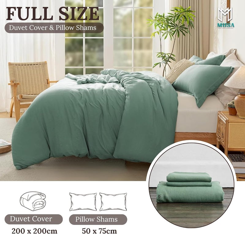 MUSA MUSA® Premium Comforter Set with 100% Cotton, Comfy 1 Comforter Cover & 2 Pillow Shams - Stain Free Duvet Cover for Bedrooms | Washable & Wrinkle Free (Sage Green, Full - 200 x 200cm) - Image 2