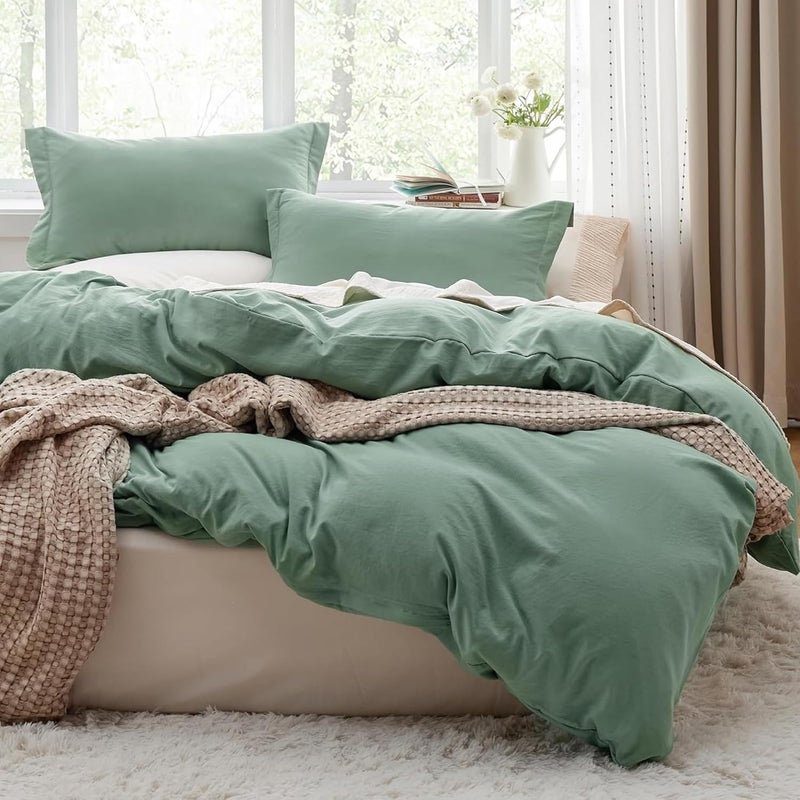 MUSA MUSA® Premium Comforter Set with 100% Cotton, Comfy 1 Comforter Cover & 2 Pillow Shams - Stain Free Duvet Cover for Bedrooms | Washable & Wrinkle Free (Sage Green, Full - 200 x 200cm) - Image 1