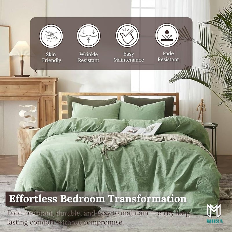 MUSA MUSA® Premium Comforter Set with 100% Cotton, Comfy 1 Comforter Cover & 2 Pillow Shams - Stain Free Duvet Cover for Bedrooms | Washable & Wrinkle Free (Sage Green, Full - 200 x 200cm) - Image 4