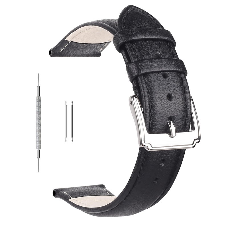 Berfine 20mm Black Calf Leather Watch Band Replacement,Extra Soft Watch Strap for Men Women - Image 1