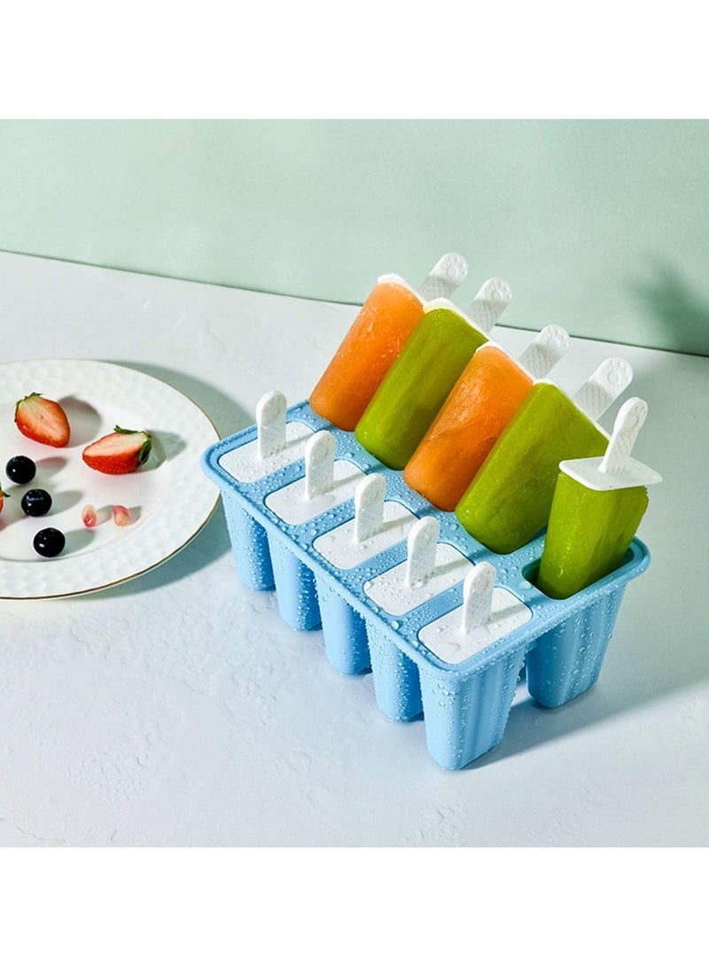 10-Cavity Reusable Silicone Popsicle Molds Kit with Sticks - BPA Free Ice Cream Mould for Kids & Adults - Includes Cleaning Brush, Silicone Folding Funnel & 50 wooden handles- DIY Homemade Fruit/Yogurt/Juice Ice Lolly Maker (Blue)  - Image 2