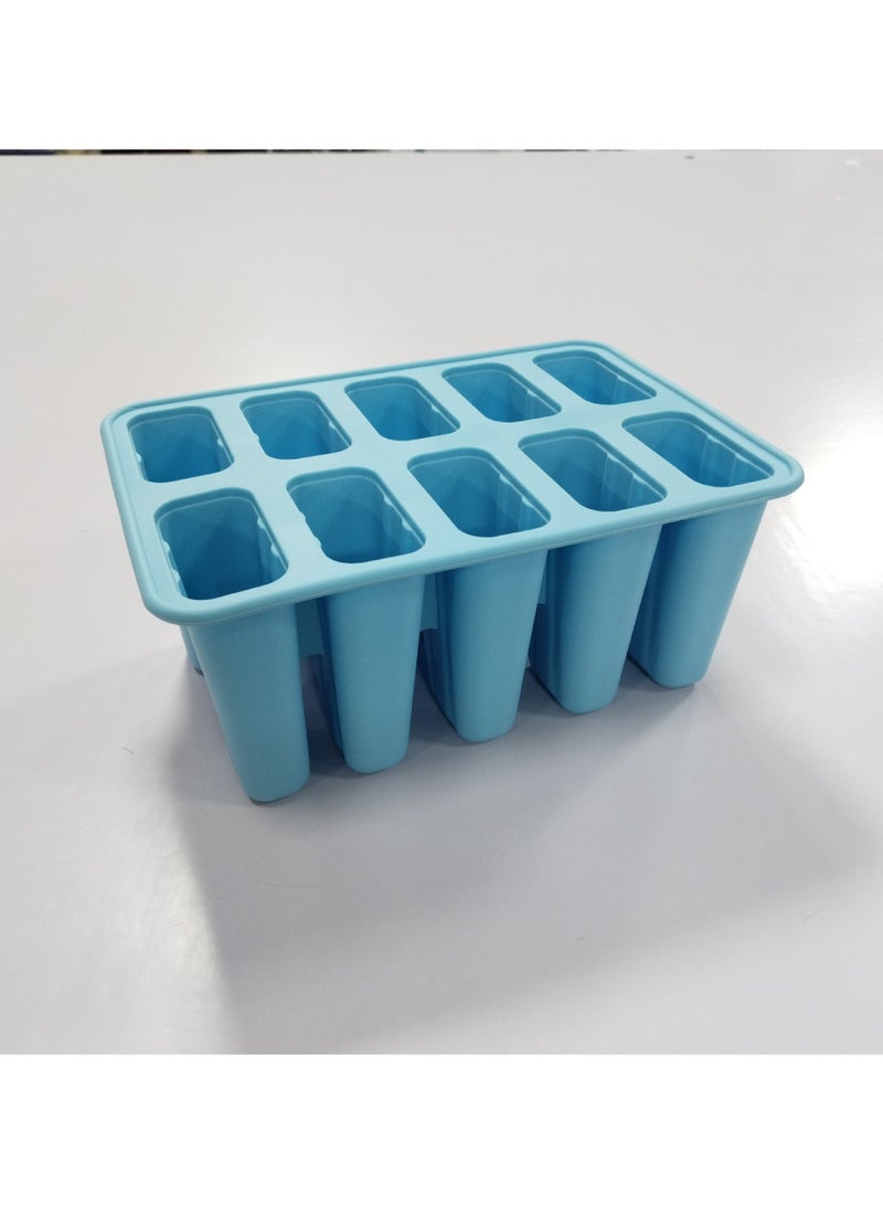 10-Cavity Reusable Silicone Popsicle Molds Kit with Sticks - BPA Free Ice Cream Mould for Kids & Adults - Includes Cleaning Brush, Silicone Folding Funnel & 50 wooden handles- DIY Homemade Fruit/Yogurt/Juice Ice Lolly Maker (Blue)  - Image 4