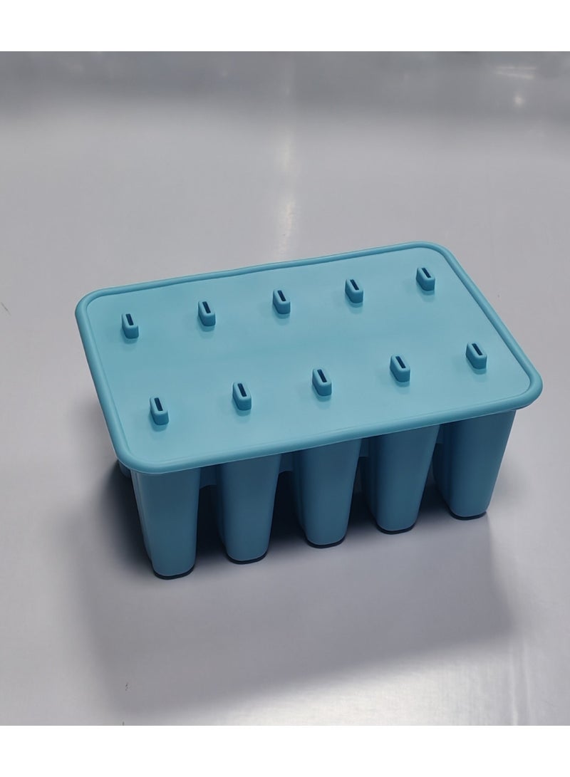 10-Cavity Reusable Silicone Popsicle Molds Kit with Sticks - BPA Free Ice Cream Mould for Kids & Adults - Includes Cleaning Brush, Silicone Folding Funnel & 50 wooden handles- DIY Homemade Fruit/Yogurt/Juice Ice Lolly Maker (Blue)  - Image 5