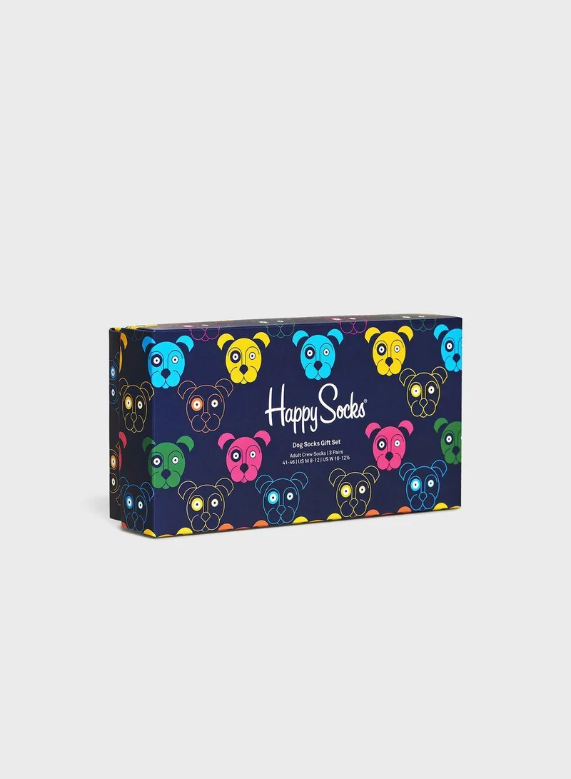 Happy Socks 3-Pack Embroidered Crew Sock