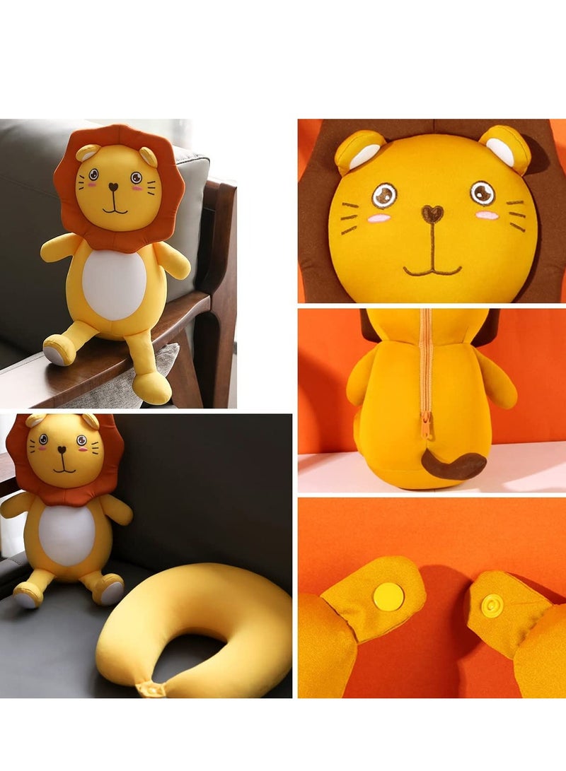 2 in 1 Kids Travel Neck Pillow, Comfortable Lion Doll Cushion for Planes, Cars and Trains, Perfect for Sleeping and Support - Image 4