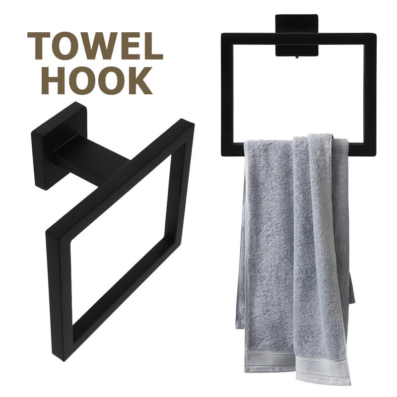Black Square Frame Wall Mounted Bathroom Towel Ring Storage - Image 4