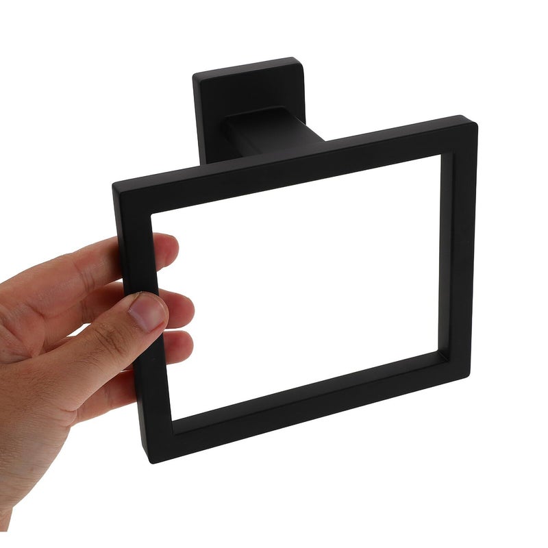 Black Square Frame Wall Mounted Bathroom Towel Ring Storage - Image 5