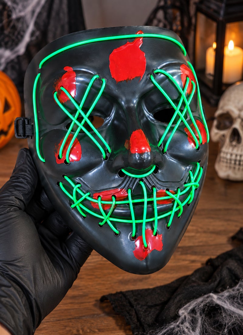 Trentor Halloween LED Stitched Face Mask with Black Face and Green Red Light Pattern - Image 3
