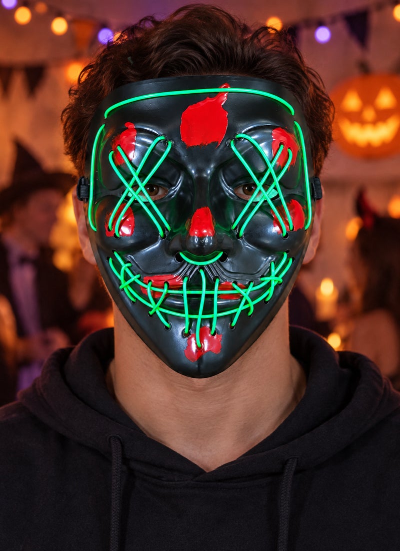 Trentor Halloween LED Stitched Face Mask with Black Face and Green Red Light Pattern - Image 1