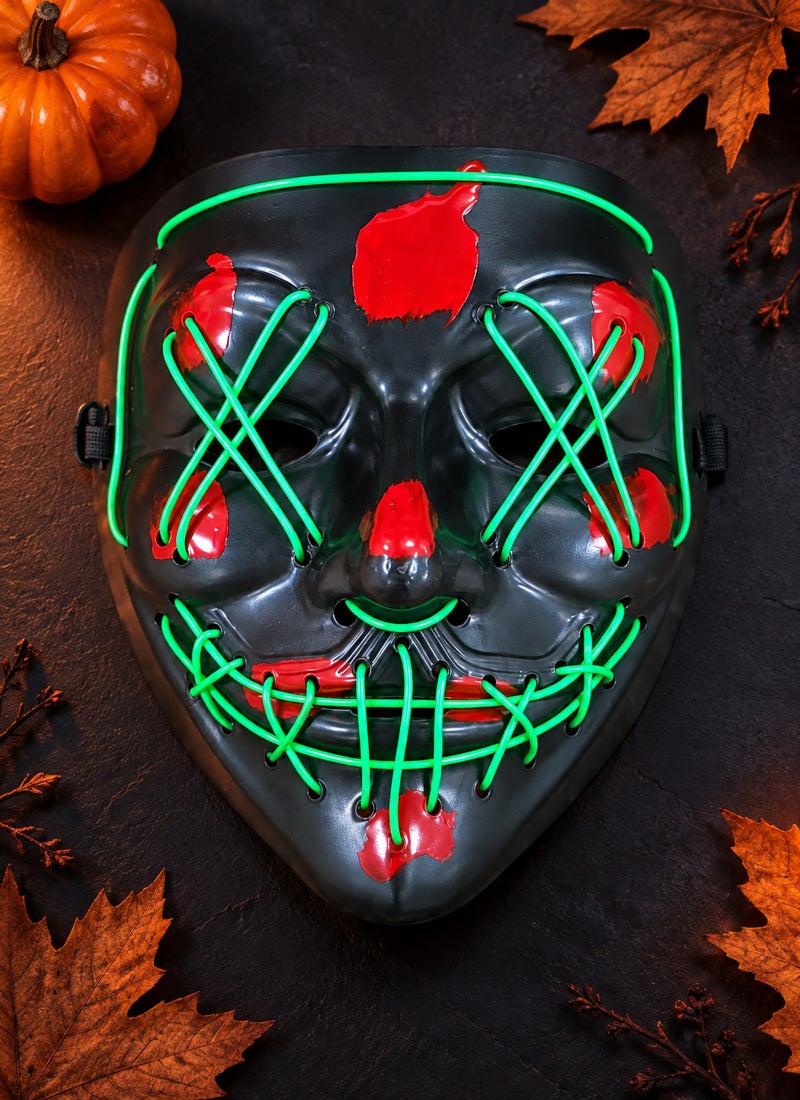 Trentor Halloween LED Stitched Face Mask with Black Face and Green Red Light Pattern - Image 2