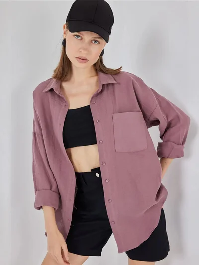 BIG DART BDART Oversized Pocket Detailed Linen Blended Shirt
