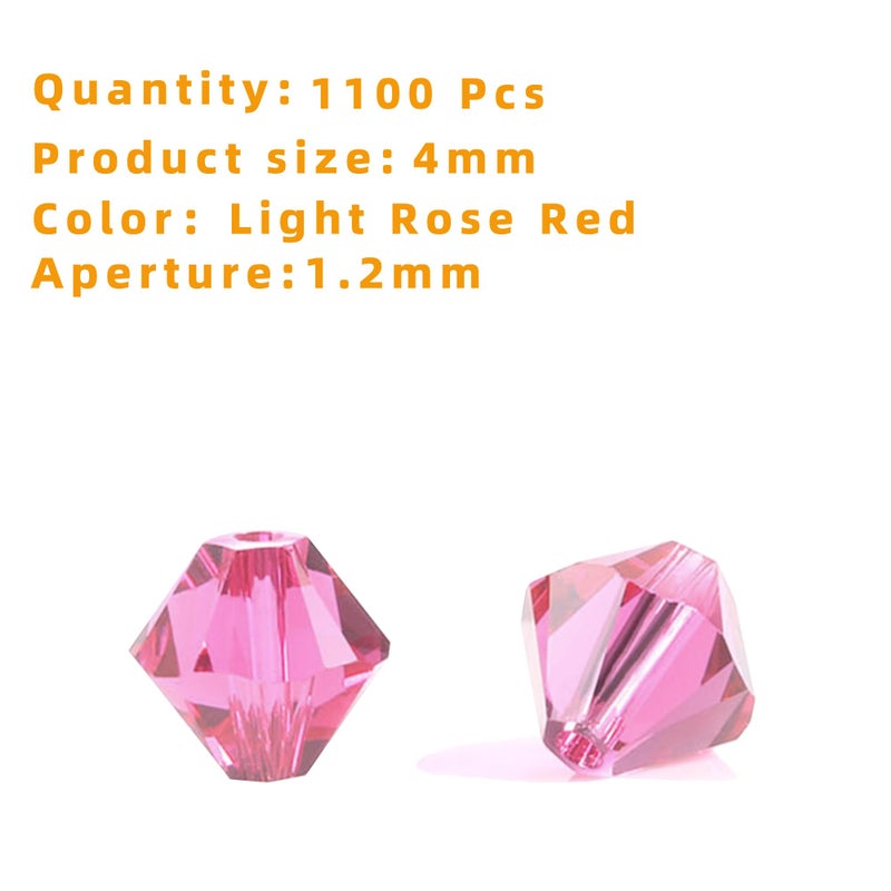 Laopottbeads 1100Pcs 4Mm Bicone Crystal Glass Beads For Jewelry Making  Sparkling Mini Beads For Suncatchers  Diy Bracelets & Craft Projects (Light Rose Red) - Image 4