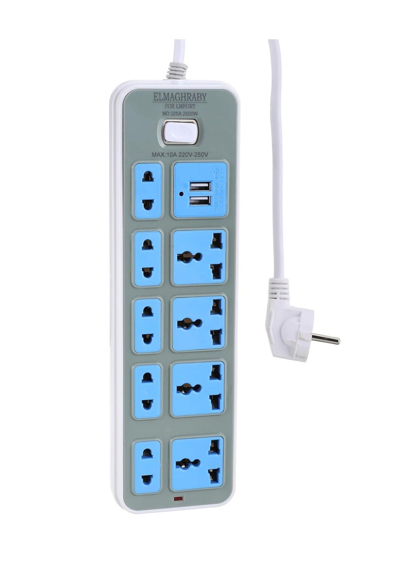 Generic Electricity Power Strip - 2500watt 10A/220-250V, dual usb ports  - Image 1