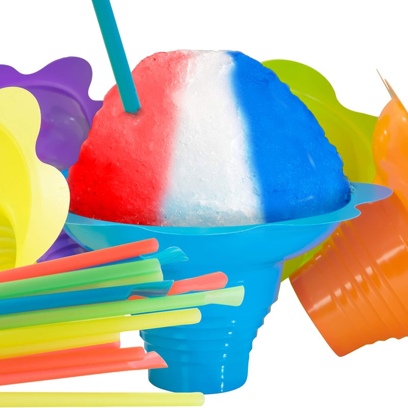 Leak Proof  Drip Catching Super Cute Reusable 4oz Flower Snow Cone Cups with Straws 25 Pk Colorful Easy Grip Bowls Perfect for Birthday Party Summer Cookout Shaved Ice Snack Ice Cream