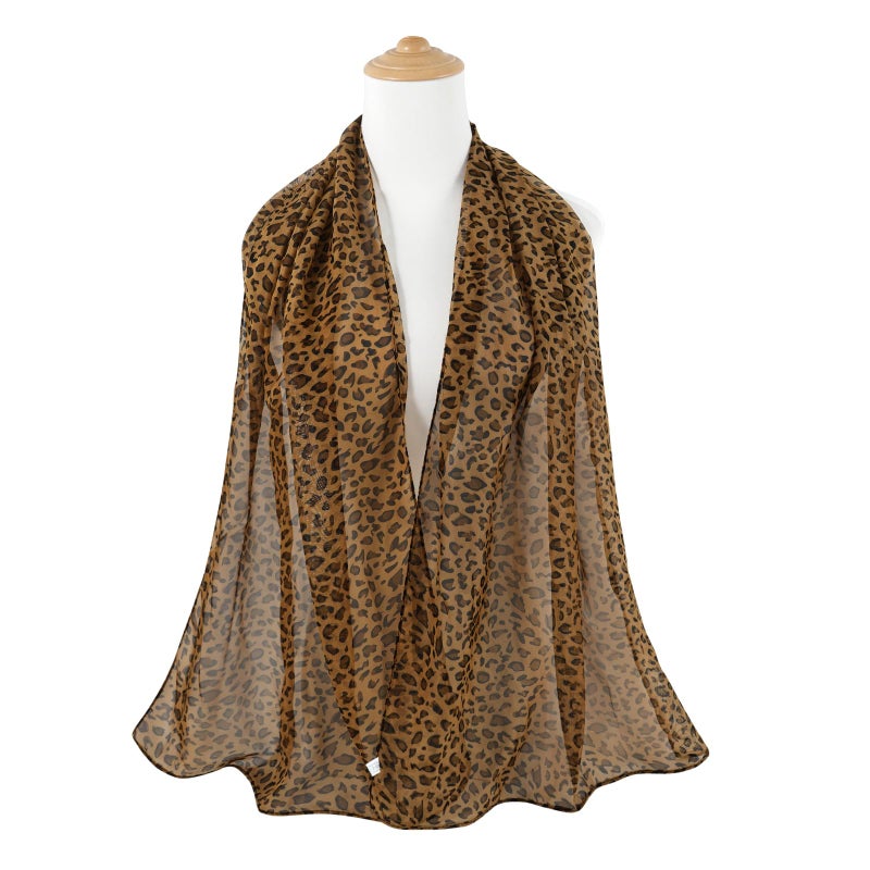 E-Clover Leopard Scarf for Women Lightweight Brown Chiffon Sheer Scarf Fashion Chiffon Shawl Wraps - Image 3