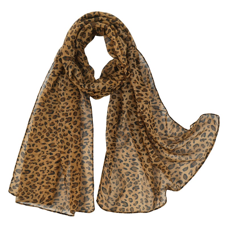 E-Clover Leopard Scarf for Women Lightweight Brown Chiffon Sheer Scarf Fashion Chiffon Shawl Wraps - Image 1