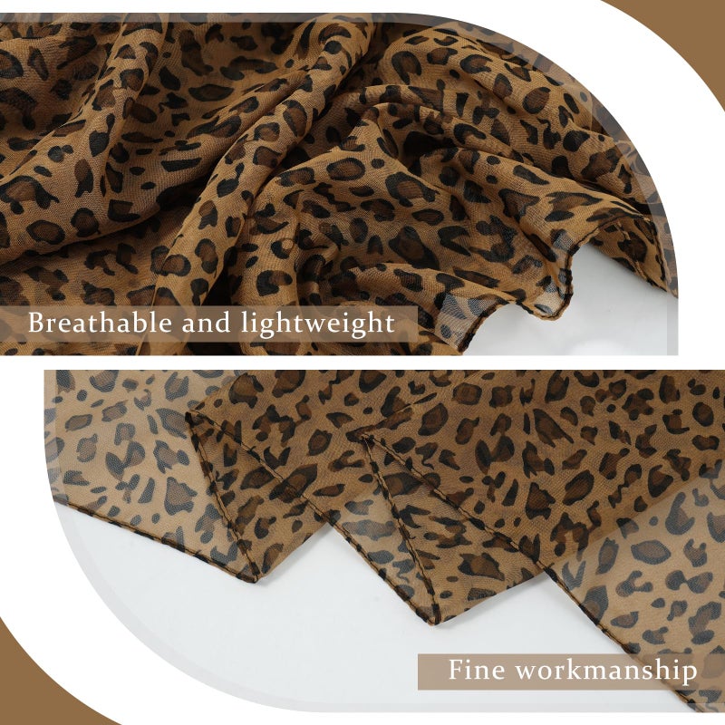 E-Clover Leopard Scarf for Women Lightweight Brown Chiffon Sheer Scarf Fashion Chiffon Shawl Wraps - Image 2