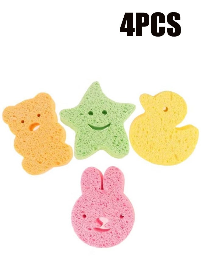 واي جيه 4 قطع إسفنج الاستحمام للأطفال إسفنجات استحمام لطيفة بأشكال مختلفة مصنوعة من لب الخشب الطبيعي ناعمة وقابلة للامتصاص للاستخدام للأطفال الرضع - Image 1