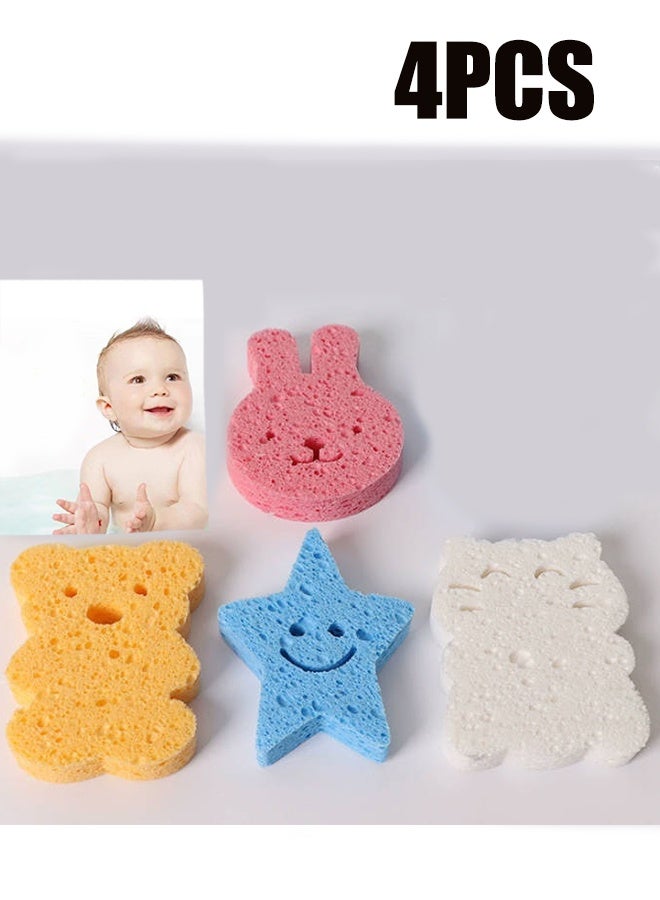 واي جيه 4 قطع إسفنج الاستحمام للأطفال إسفنجات استحمام لطيفة بأشكال مختلفة مصنوعة من لب الخشب الطبيعي ناعمة وقابلة للامتصاص للاستخدام للأطفال الرضع - Image 2