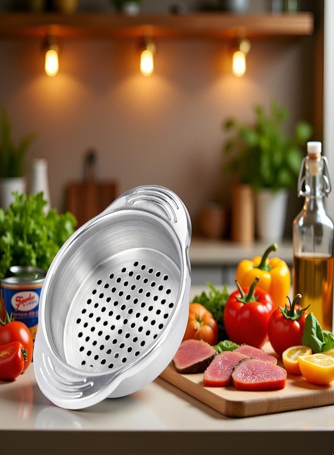 Tustao Silvery Stainless Steel Food Tin Strainer,Can Press Strainer Tuna Press Food-Grade Steel Canning Colander,Dishwasher Safe, Food Strainer, Easy to Clean,Eco-Friendly Kitchen Utensils - Image 3