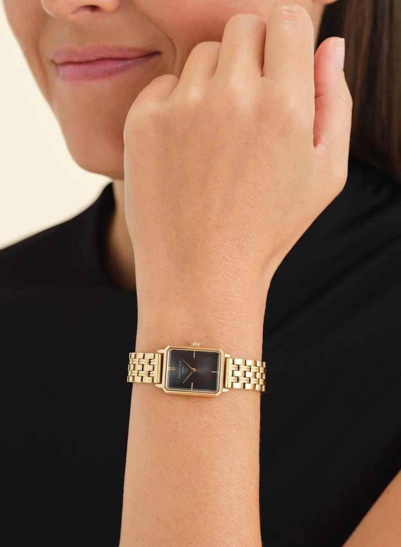 Rosefield  Women's Octagon XS Analogue Watch, Black Sunray Dial, Gold Steel Bracelet for Women | Best Price UAE