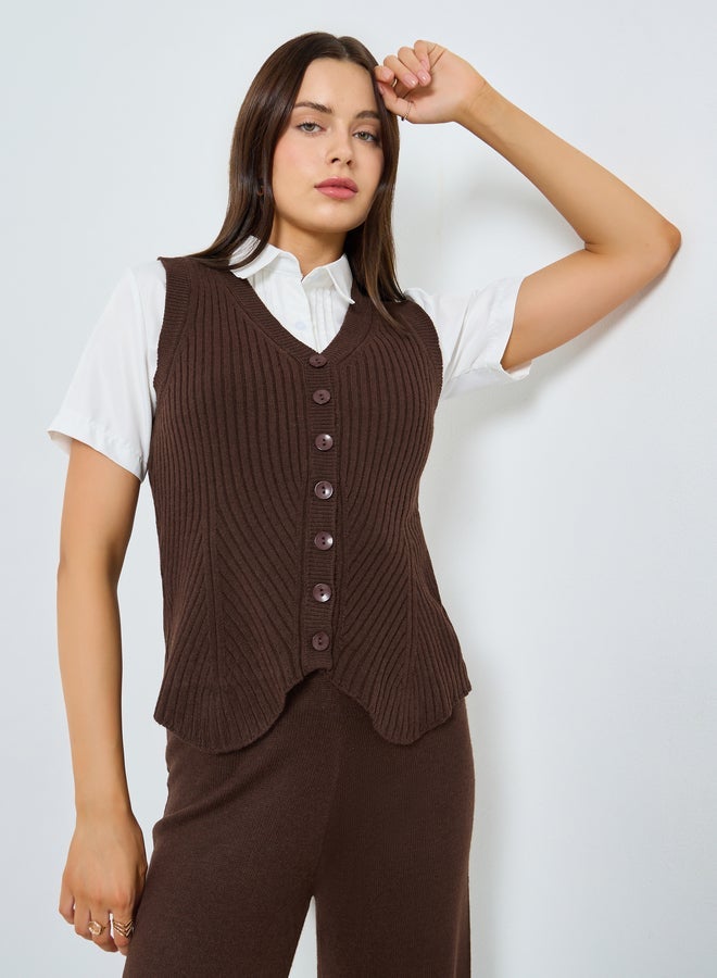 Styli سترة بدون أكمام بنية مخططة - Image 1