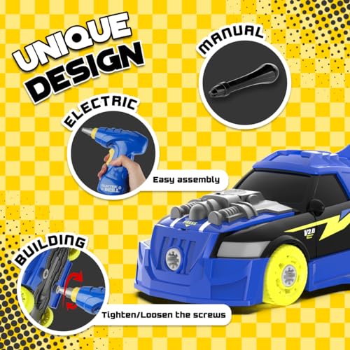 GILOBABY 26 Pieces Take Apart Toys for Boys, Racing Car with Electric Drill, Sounds & Lights, Building Stem Toys for Kids, Gifts for 3 4 5 Year Old Boys Learning Educational Toys - Image 3
