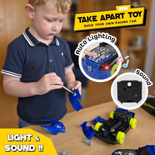 GILOBABY 26 Pieces Take Apart Toys for Boys, Racing Car with Electric Drill, Sounds & Lights, Building Stem Toys for Kids, Gifts for 3 4 5 Year Old Boys Learning Educational Toys - Image 2