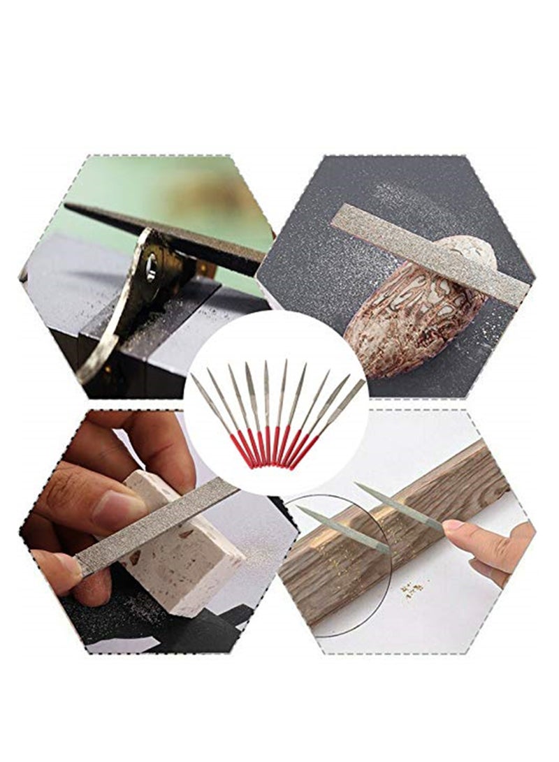 Fine Diamond File Set, Metal Needle Files in Round, Triangular, Square, Flat Shapes, Jeweler Files for Glass, Wood, Stone, Jewelry Carving, Sanding, and Polishing, 5x180mm, 10Piece - Image 3