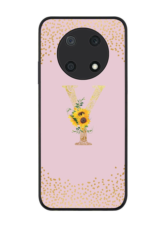 Stylizedd Rugged Black edge case for Huawei nova Y90 Slim fit Soft Case Flexible Rubber Edges Anti Drop TPU Gel Thin Cover - Custom Monogram Initial Letter Floral Pattern Alphabet - Y (Pink ) - Image 1