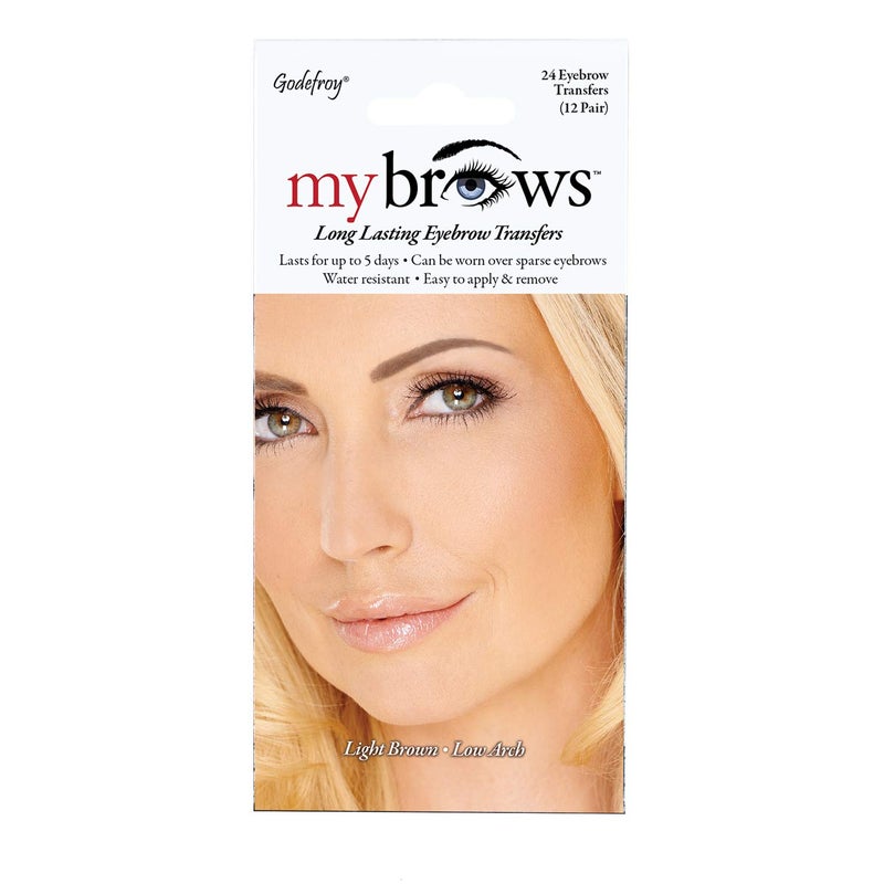 Godefroy MyBrows Long Lasting Eyebrow Transfers, Low Arch, Light Brown, 12-Pairs of Brows - Image 1