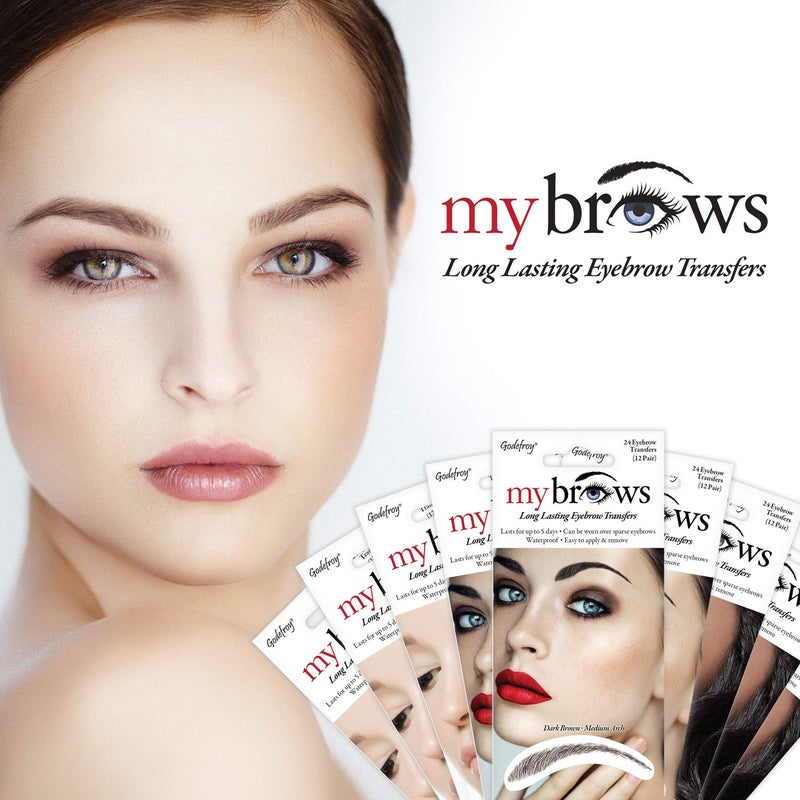 Godefroy MyBrows Long Lasting Eyebrow Transfers, Low Arch, Light Brown, 12-Pairs of Brows - Image 2