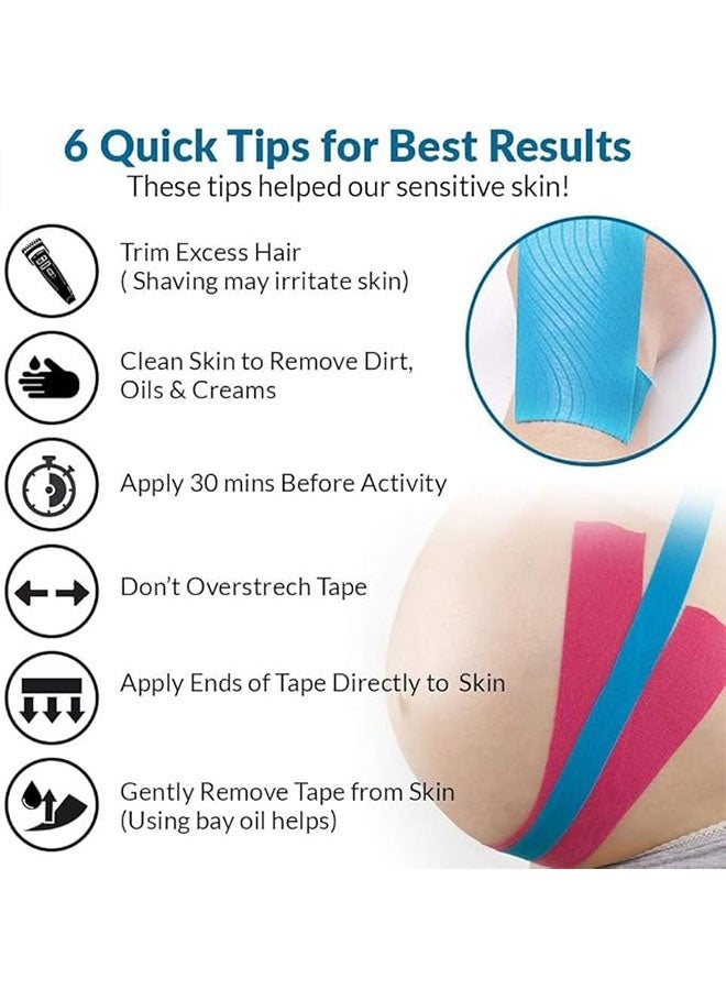 Generic 4 Rolls Waterproof Breathable Kinesiology Tape, Athletic Elastic Kneepad Muscle Pain Relief Knee Taping for Gym Fitness, Running, Tennis, Swimming, Football, Black, Beige, Pink, Blue  - Image 5