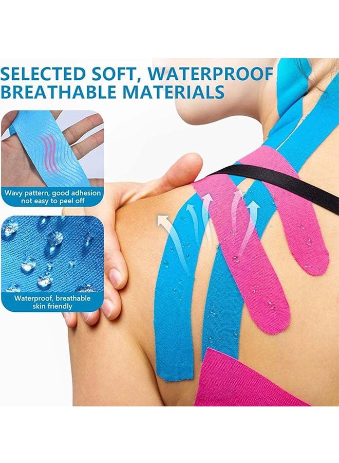 Generic 4 Rolls Waterproof Breathable Kinesiology Tape, Athletic Elastic Kneepad Muscle Pain Relief Knee Taping for Gym Fitness, Running, Tennis, Swimming, Football, Black, Beige, Pink, Blue  - Image 2