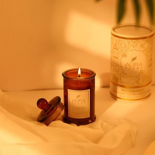AURA DECOR AuraDecor Scented Tomb Lid Jar Candle Organic Aroma Candles Soy Wax, Aromatic/Aromatherapy Fragrance Votive Candle (Vanilla + Oud) - Image 2