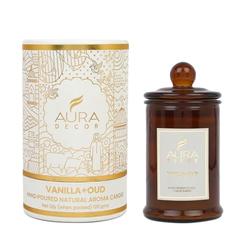AURA DECOR AuraDecor Scented Tomb Lid Jar Candle Organic Aroma Candles Soy Wax, Aromatic/Aromatherapy Fragrance Votive Candle (Vanilla + Oud) - Image 3