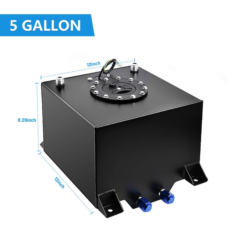BOMLING 5 Gallon Fuel Cell 20L Universal Gas Tank Aluminum Polished Racing Drift Fuel Tank with Level Sender & 6AN 12FT Fuel Line Kit, Quick Release Fuel Cap, Black - Image 3