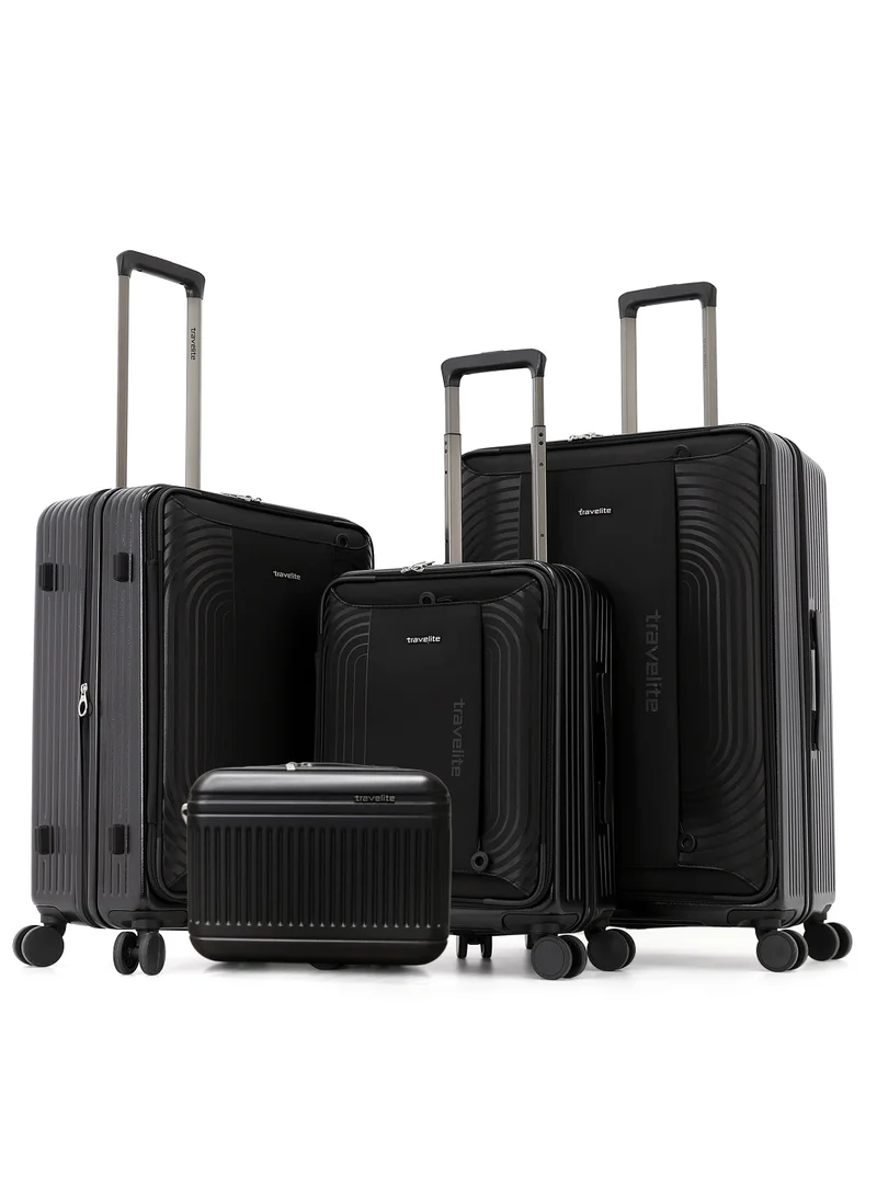 ترافلايت Travelite 4-Piece Hardside Luggage Set 28” Large, 24” Medium, 20” Carry-On + Makeup Bag, Polycarbonate (PC