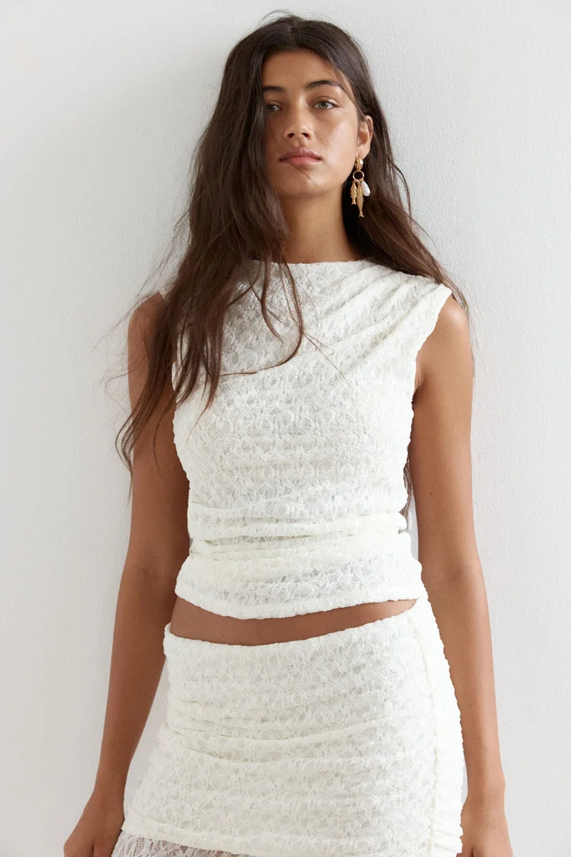 H&M Draped lace jersey top