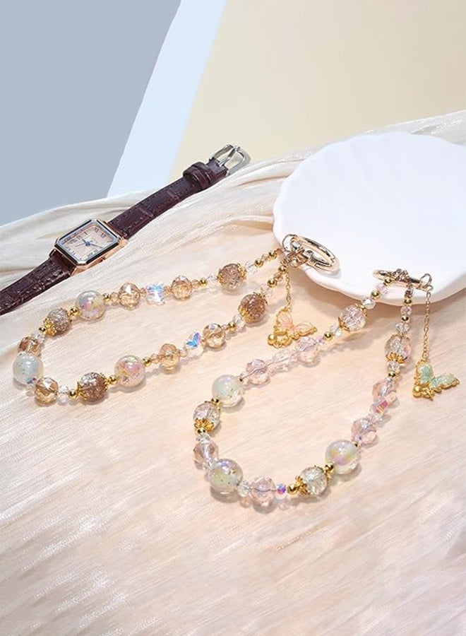 Sweet Life Beaded Charms Strap, Crystal Bracelet Wrist Lanyard, Cute Phone Key Chain, Case Accessories for Camera Wallet AirPods - Image 2