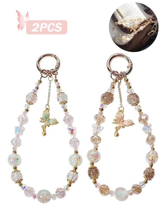 Sweet Life Beaded Charms Strap, Crystal Bracelet Wrist Lanyard, Cute Phone Key Chain, Case Accessories for Camera Wallet AirPods - Image 1