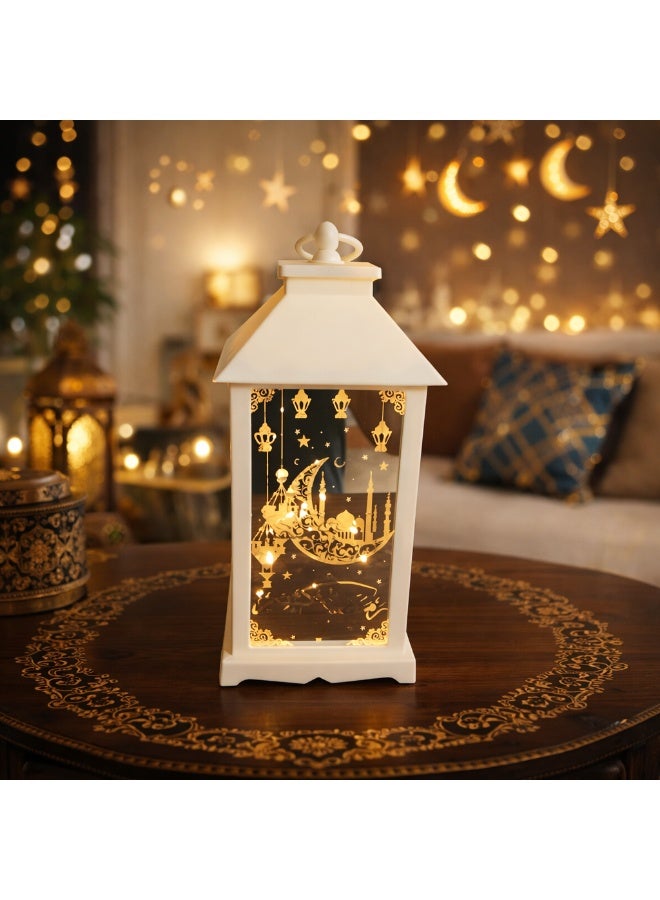 Large Ramadan Acrylic Led Lantern (13.2 × 13.2 × 33 Cm) – Elegant White Design With Ramadan Patterns – Luxury Home Decor & Ramadan Decor For Hanging Or Shelf – Model Sh-238 - Image 1