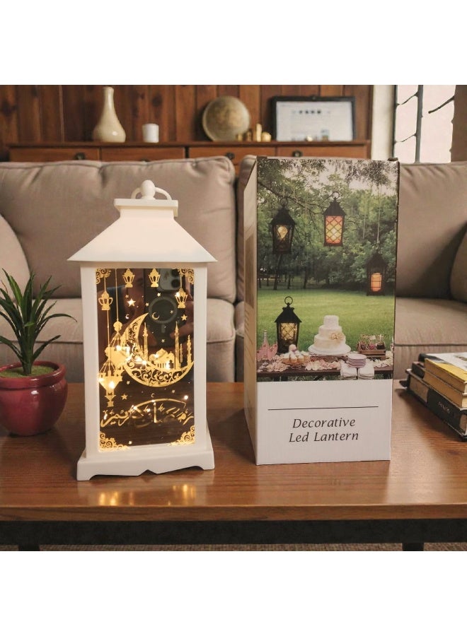 Large Ramadan Acrylic Led Lantern (13.2 × 13.2 × 33 Cm) – Elegant White Design With Ramadan Patterns – Luxury Home Decor & Ramadan Decor For Hanging Or Shelf – Model Sh-238 - Image 2