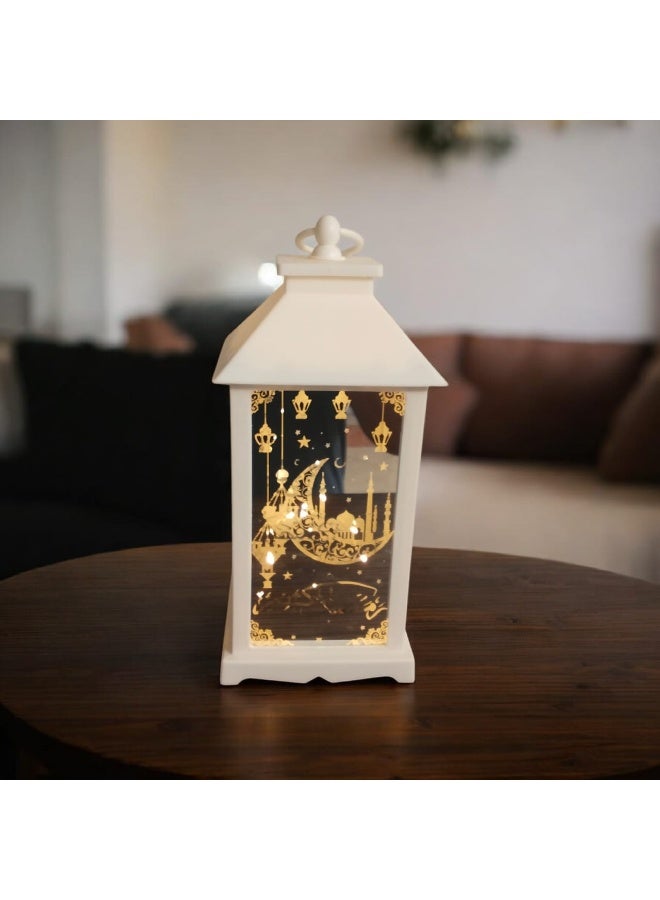 Large Ramadan Acrylic Led Lantern (13.2 × 13.2 × 33 Cm) – Elegant White Design With Ramadan Patterns – Luxury Home Decor & Ramadan Decor For Hanging Or Shelf – Model Sh-238 - Image 3