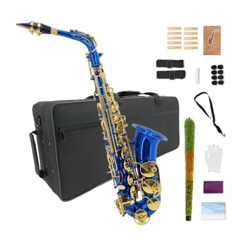 WUQIMUSC Alto Saxophone for Beginners & Students -Easy to Play Bb Sax with Ergonomic Design, Complete Starter Kit with Case, Reeds, Mouthpiece & Cleaning Kit (Blue) - Image 1