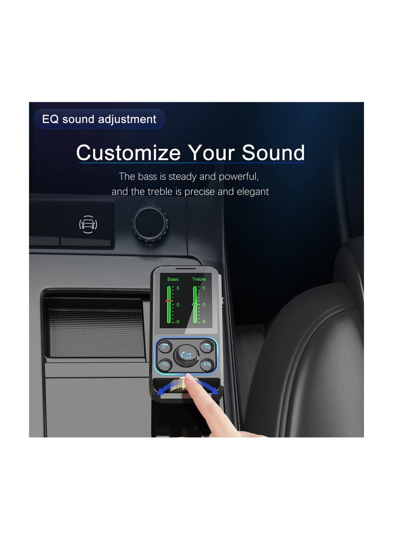 Bluetooth 5.3 FM Transmitter Car Adapter for HD Lossless Sound Quality, EQ Sound, QC3.0 & PD3.0 Fast Charging, with Built-in Microphone for Clear Calls