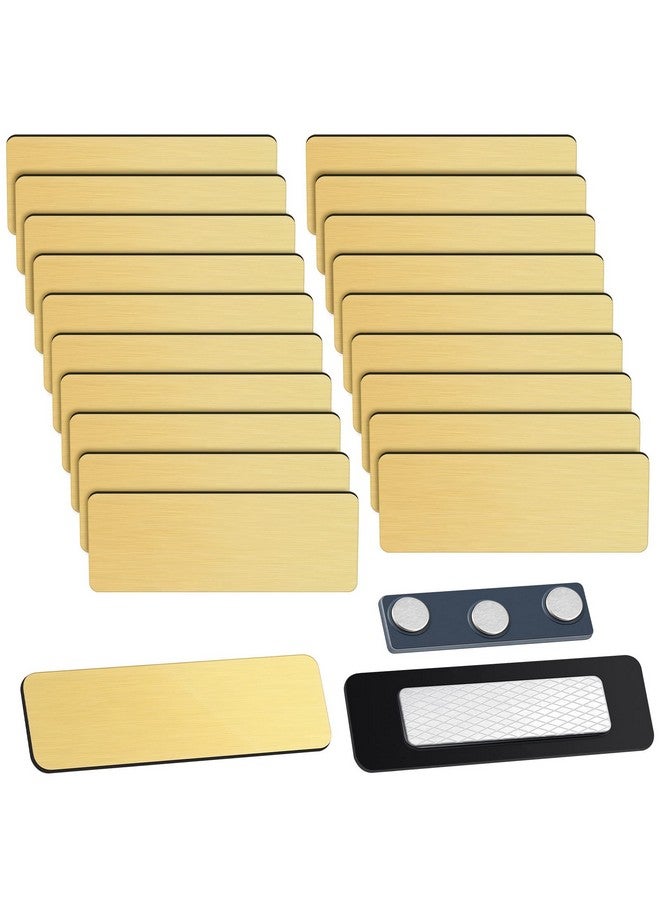 Geelin 50 Pack Magnetic Name Tags Magnets Name Badge Holder Blank Plastic Magnet Name Tag Backing 1 X 3 Inches With 3 Pcs Magnets For Police Office School (Gold) - Image 1